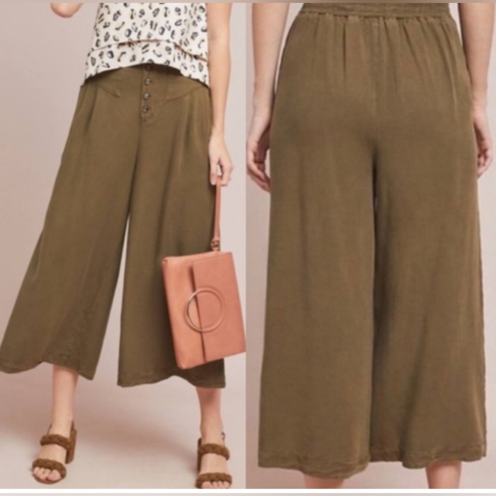 Anthropologie Plus Oceanside wide leg palazzo crop pants. Women’s 3X. Olive.